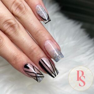 clear acrylic nails with black lines nail art manicure